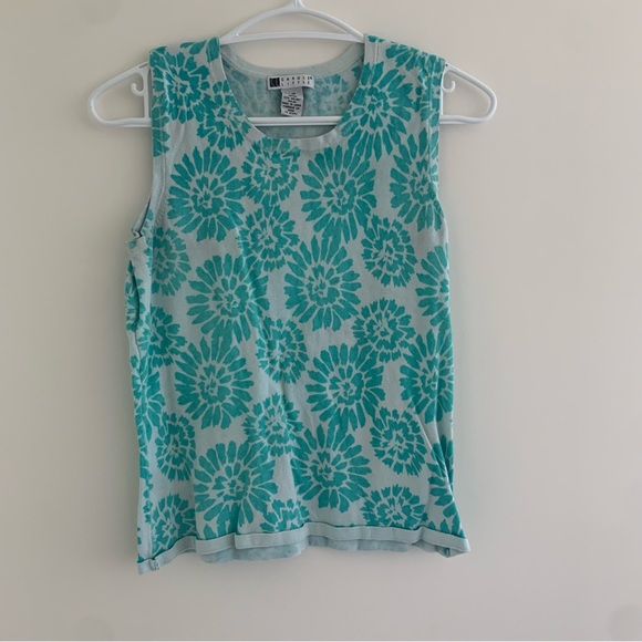 CAROLE LITTLE vintage floral tank, blue - Picture 1 of 3